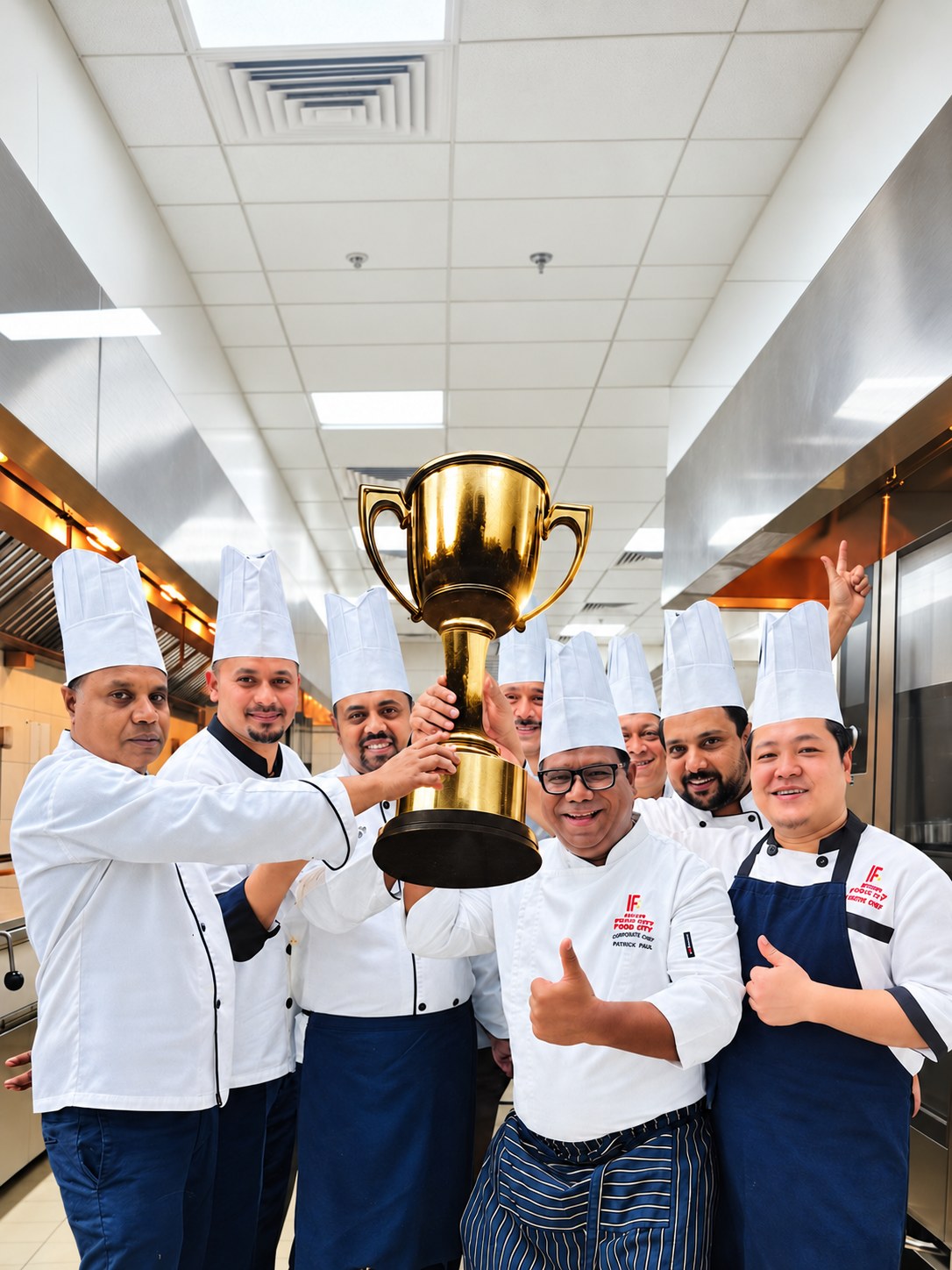 Food City chefs celebrating with a trophy